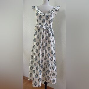 A-Line Maxi White and Blue Women’s Maxi Dress with pockets by J. Crew